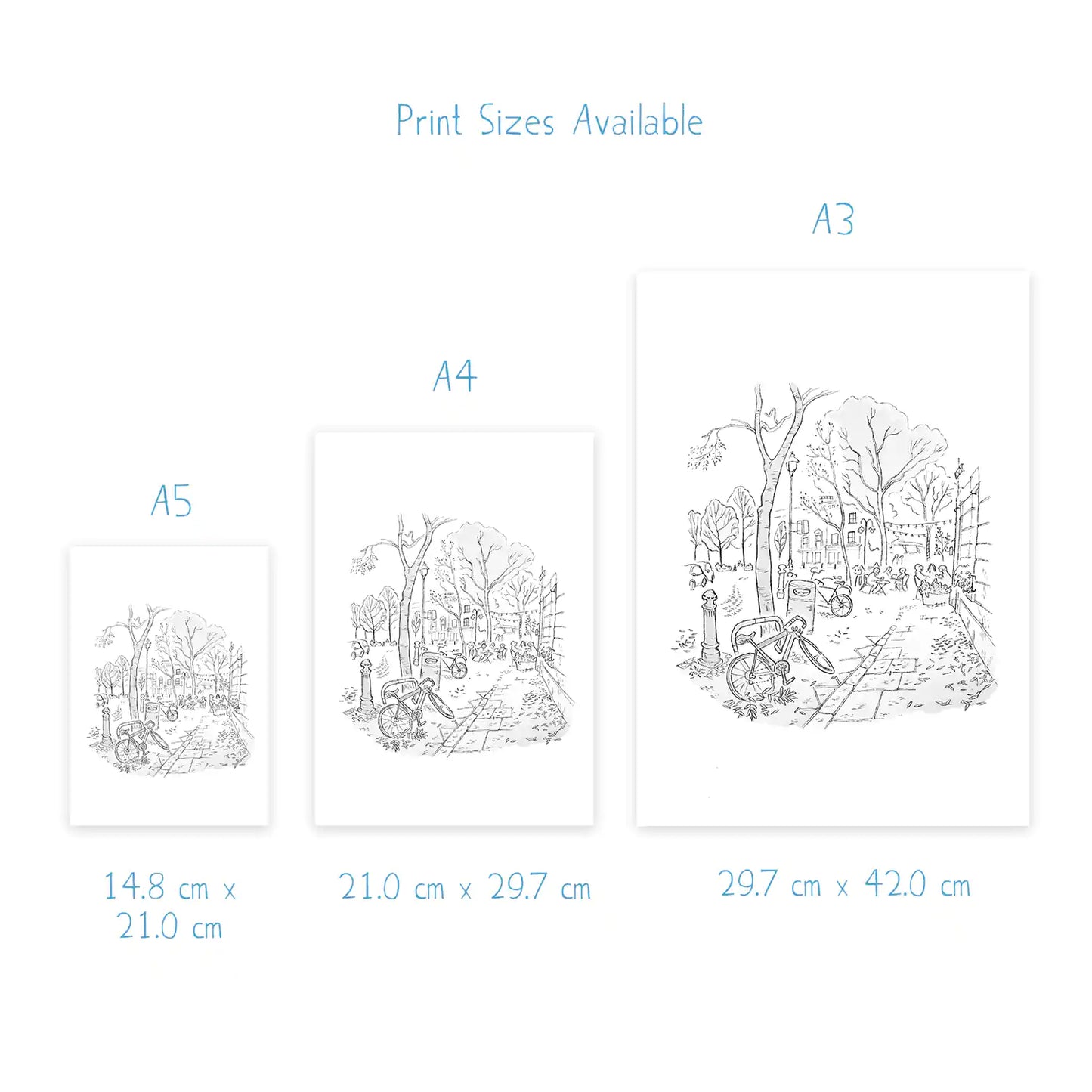 Print dimensions of a sketch of Battersea Square in London.