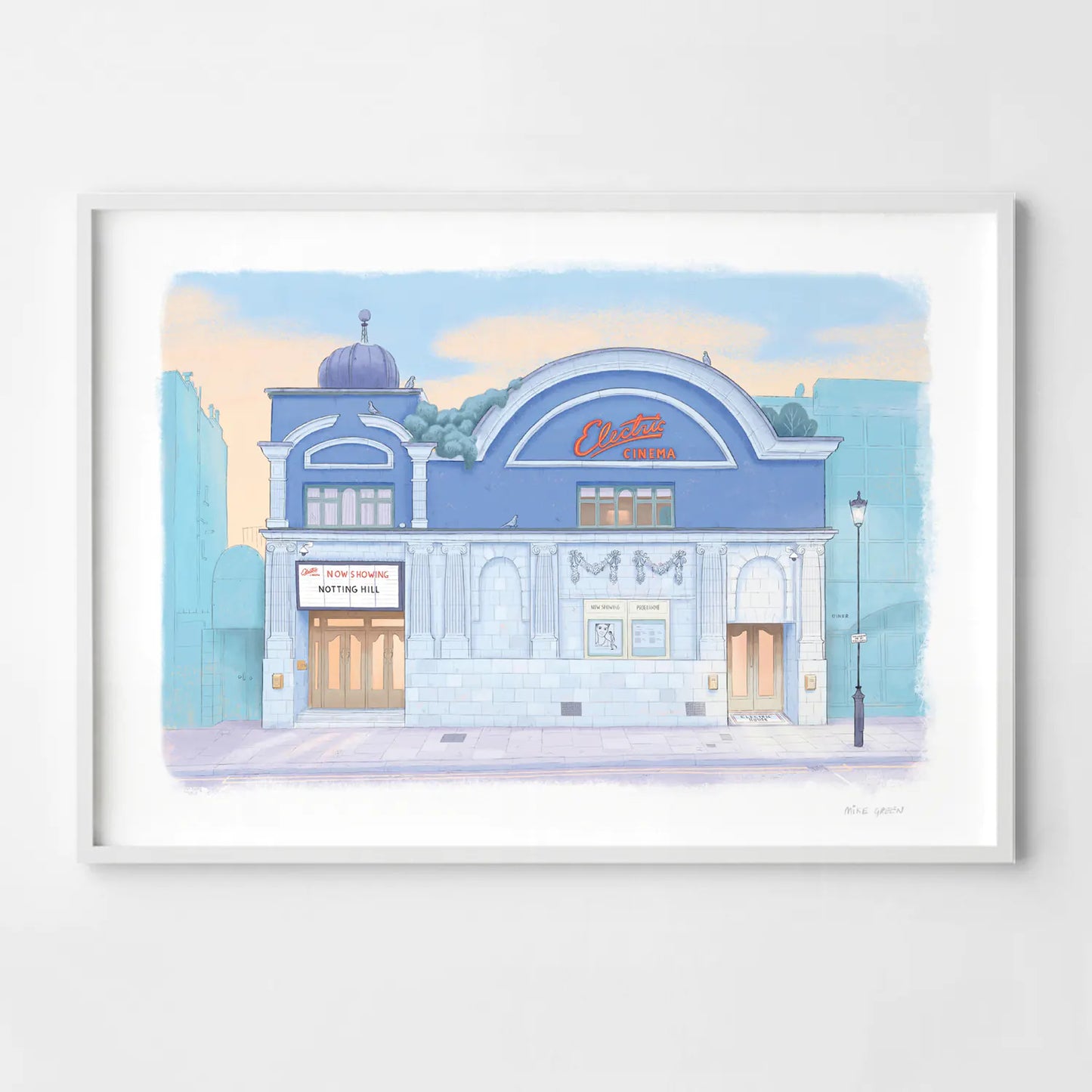 Framed print of The Electric Cinema Notting Hill painted by Mike Green Illustration