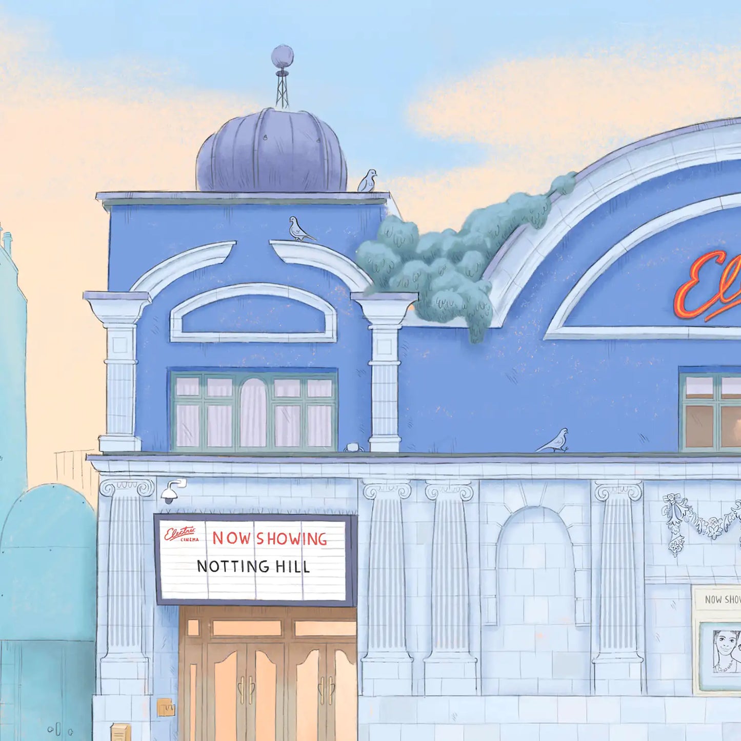 Detail from painting of the Electric Cinema Notting Hill by Mike Green Illustration