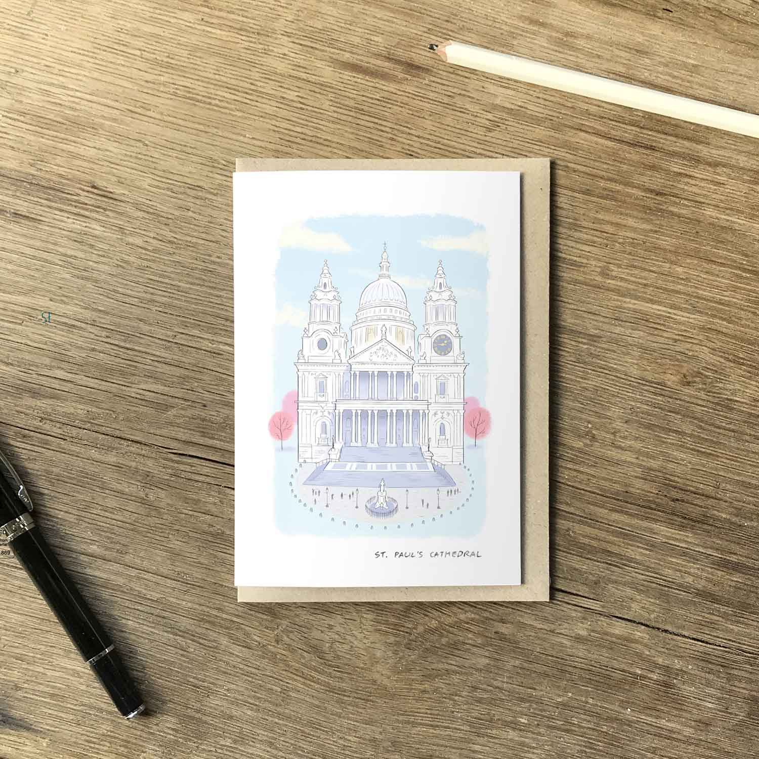 London's St Paul's Cathedral beautifully illustrated on a greeting card from mike green illustration.
