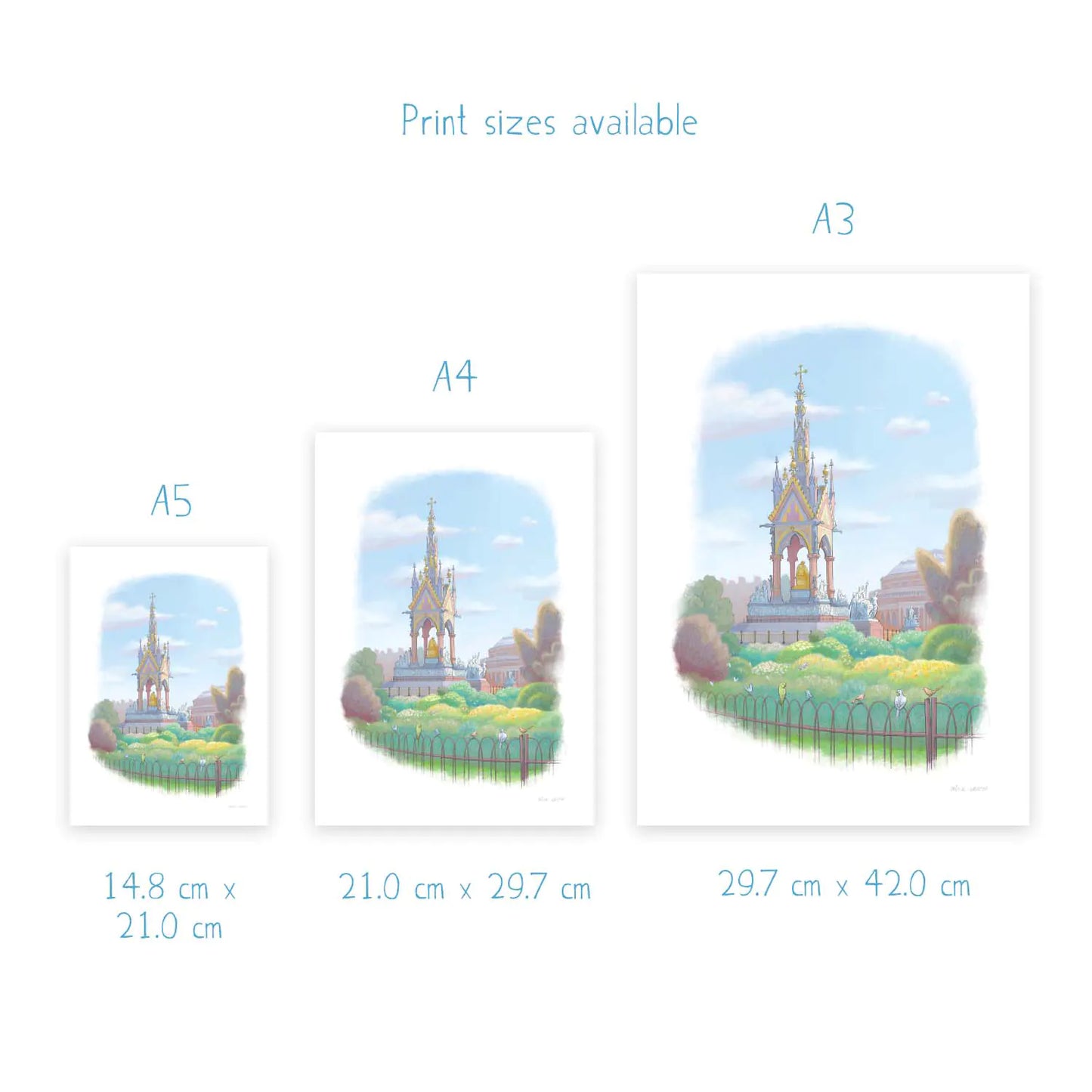 Wall art print sizes for a painting of the Albert Memorial London