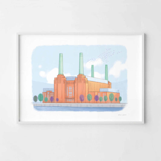 A print of London's Battersea Power Station beautifully illustrated by Mike Green.