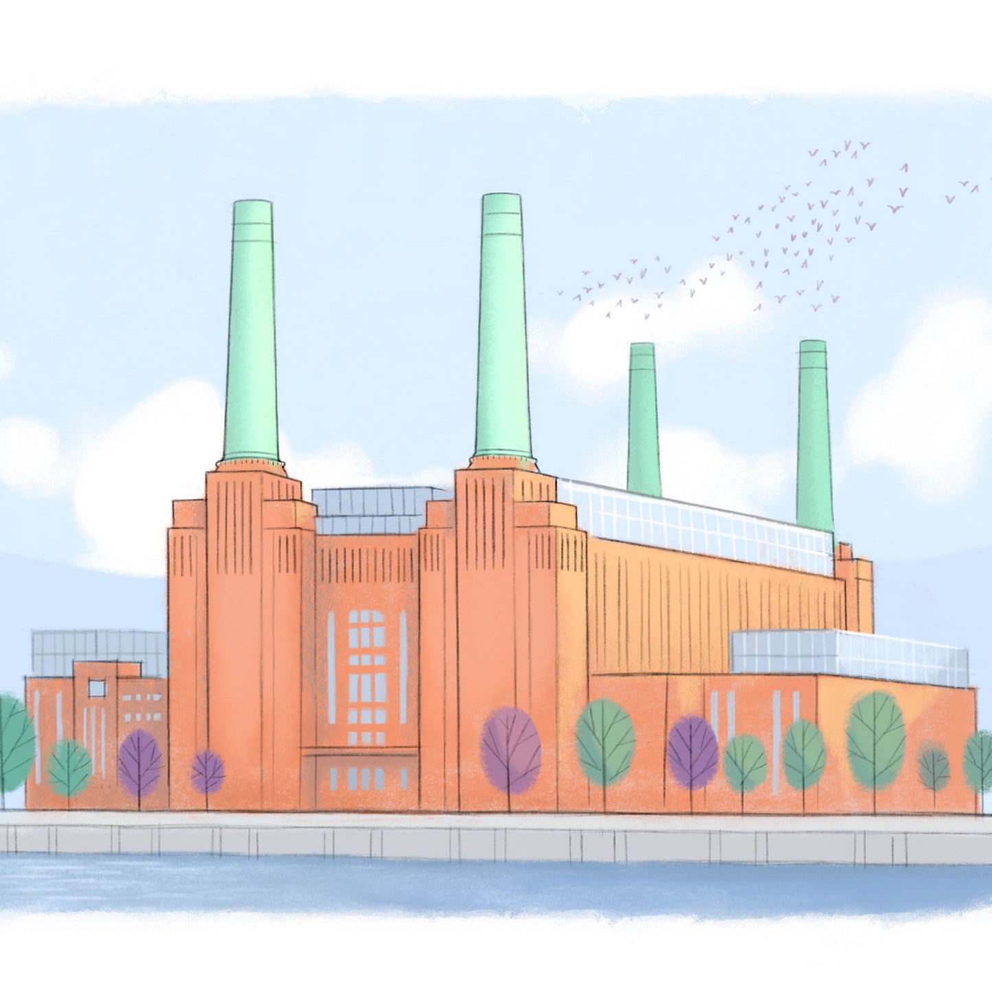 Detail from the print of London's Battersea Power Station beautifully illustrated by Mike Green.