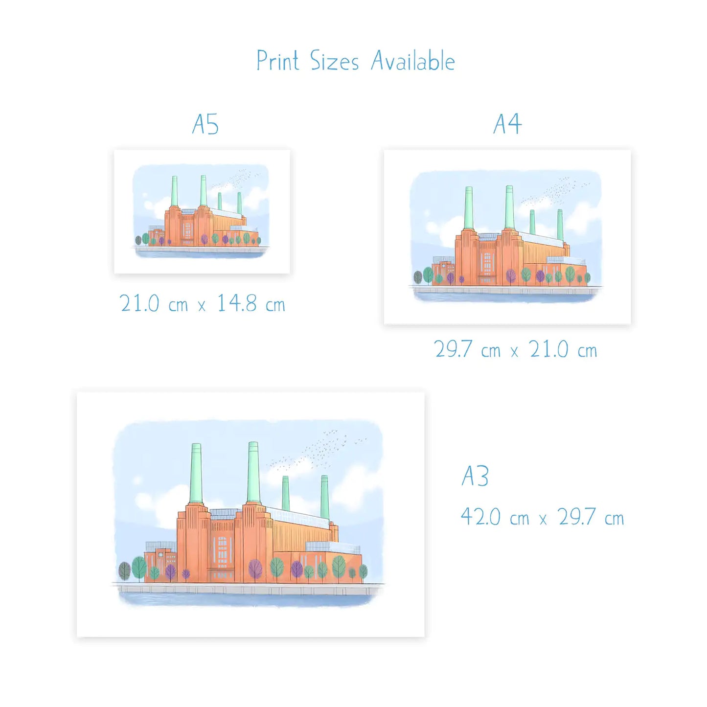 Dimensions for a print of London's Battersea Power Station