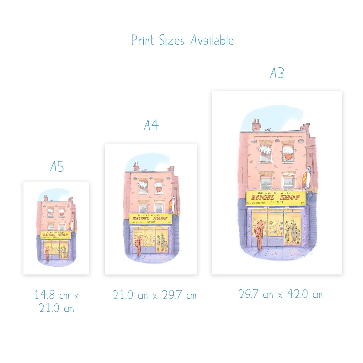 Print sizes for a painting of the Beigel Shop on Brick Lane in Shoreditch East London