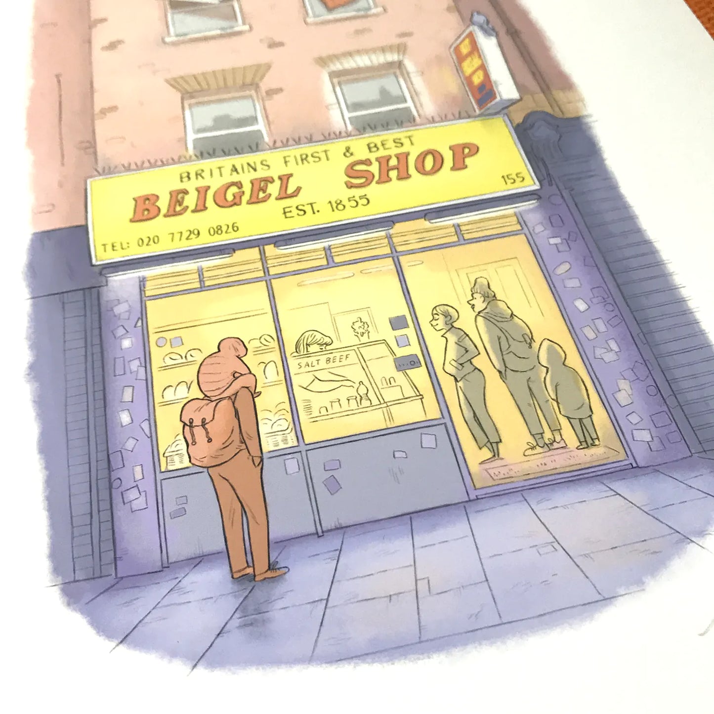 Photograph of an art print of a painting of the Beigel Shop in Shoreditch East London