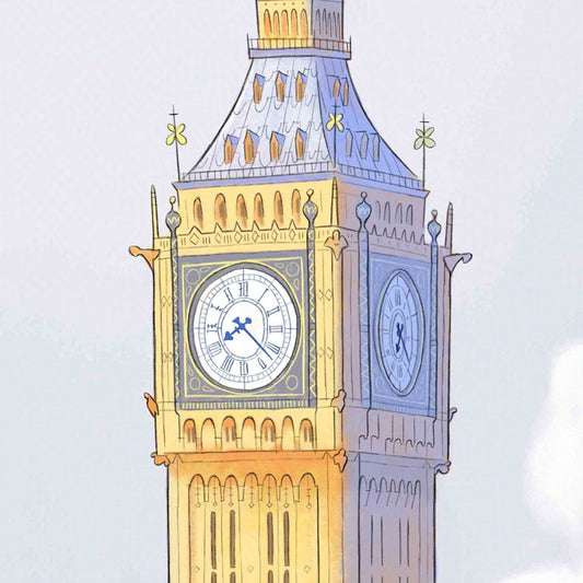 Detail of an illustration of London's Elizabeth Tower also known as Big Ben.