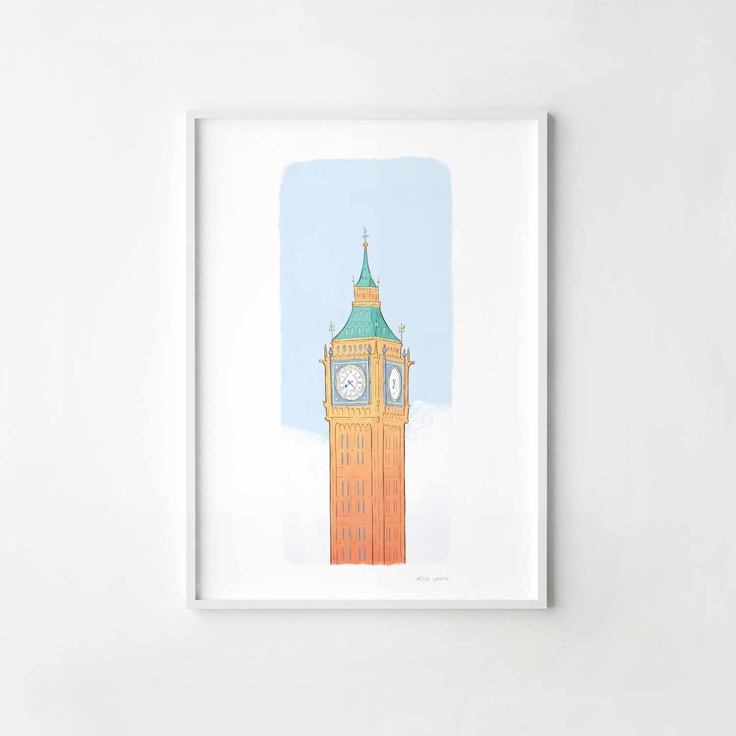 A print of London's Big Ben beautifully illustrated by Mike Green.