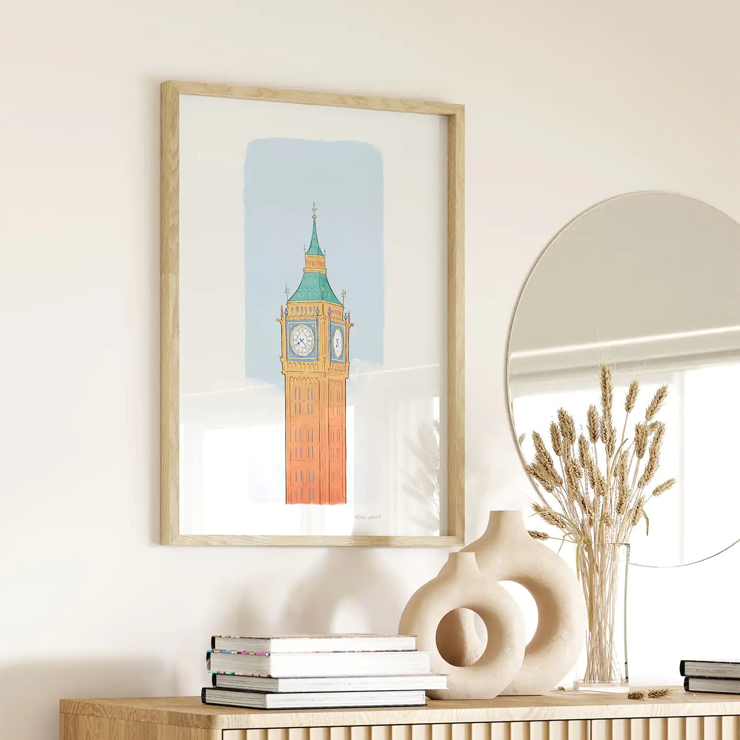 Framed art print of London's Big Ben painted by Mike Green Illustration