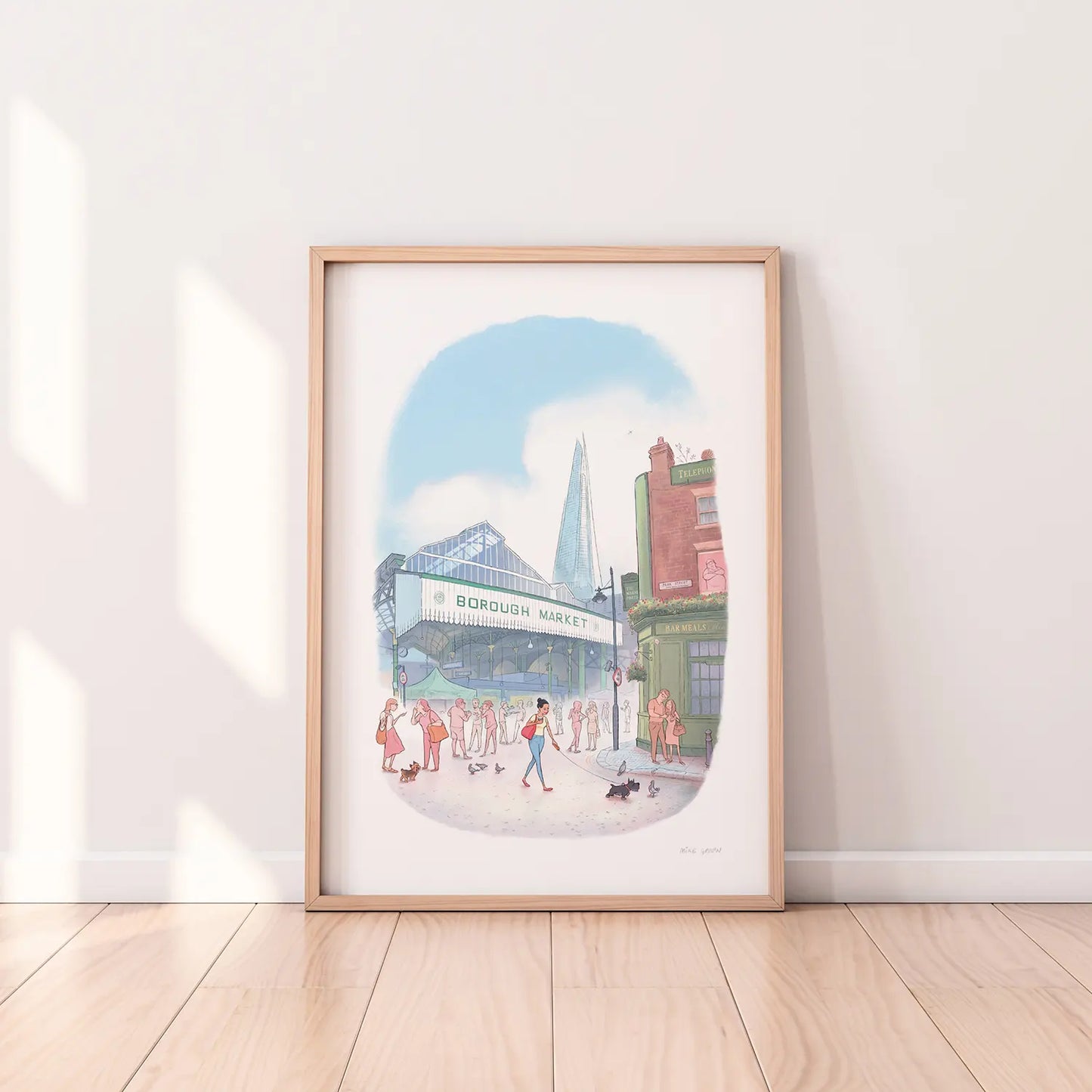 Framed print of lady and her dog in London's borough market
