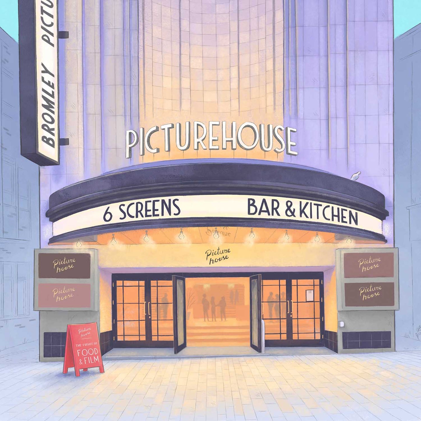 Detail of an illustration of the Bromley Picturehouse Cinema