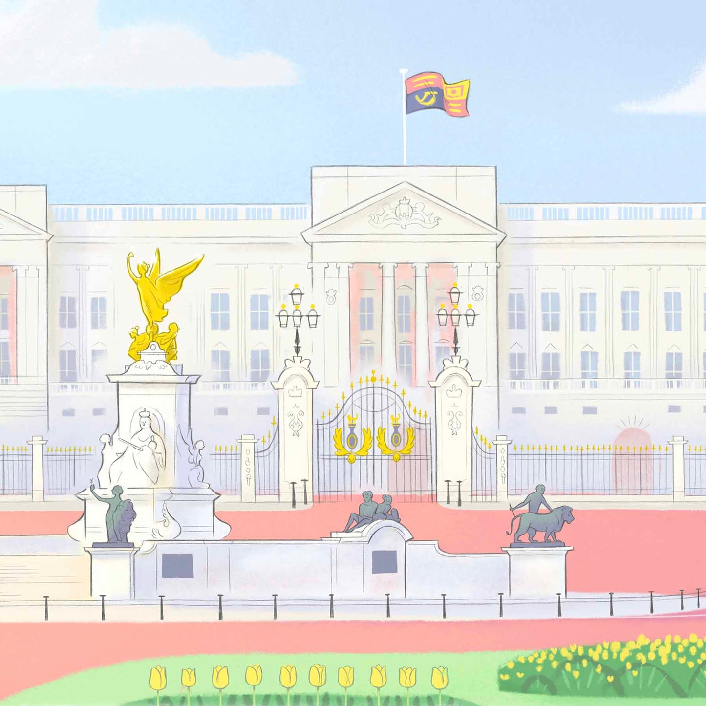 Detail from an illustration of London's Buckingham Palace by Mike Green Illustration