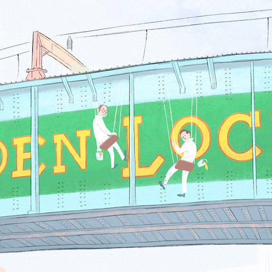 Detail of print of Mike Green Illustration of Camden Lock Bridge in London