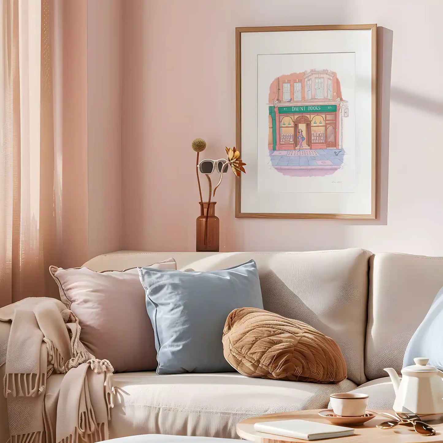 Framed print of a painting of Daunt Books London by Mike Green Illustration