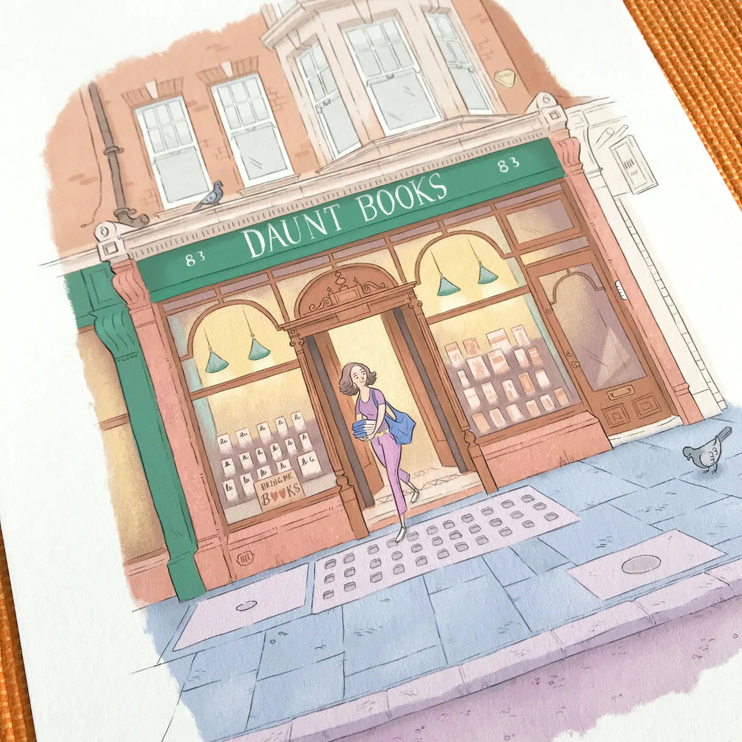 Photo of a wall art print of the book shop Daunt Books in London's Marylebone