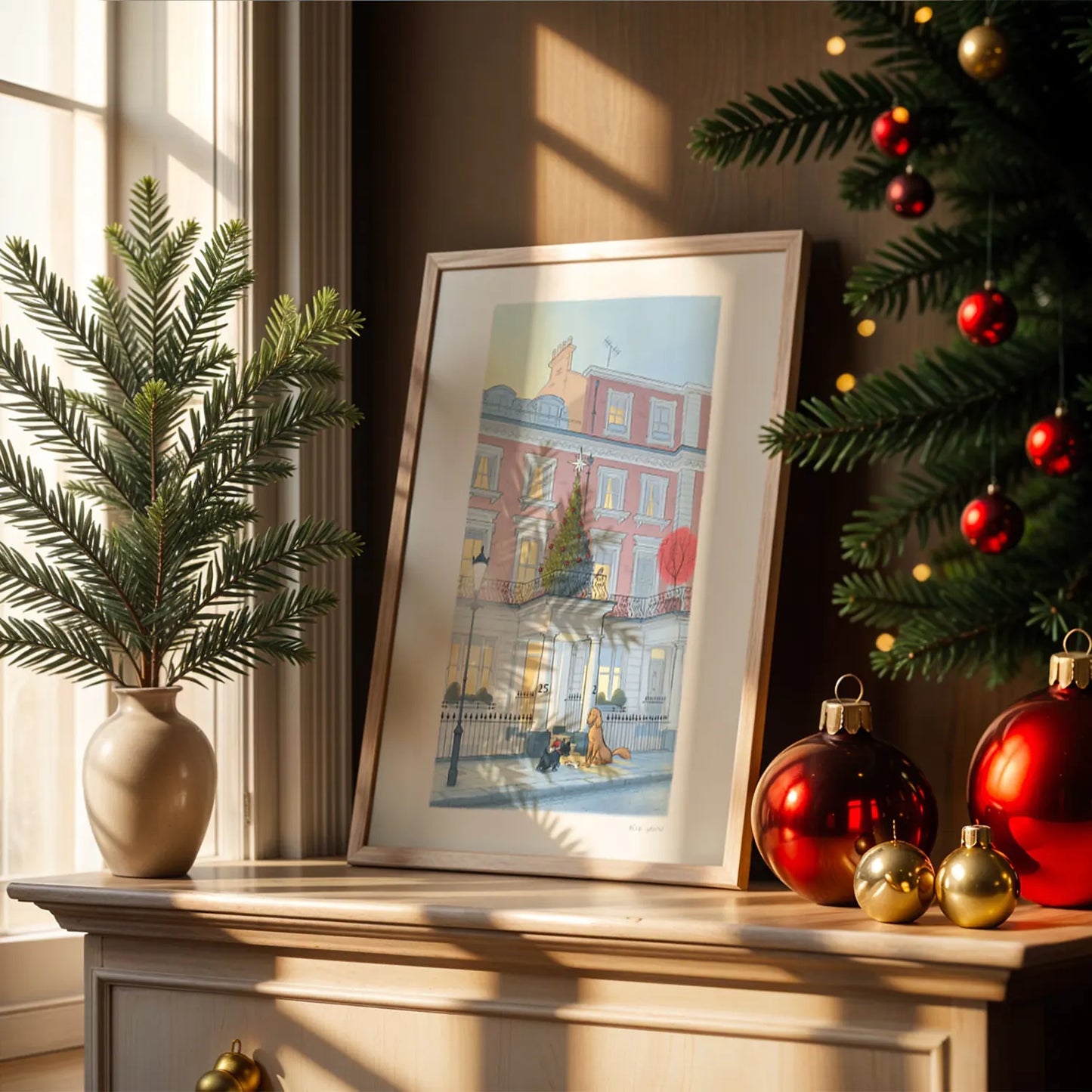 'A Dogs Christmas Visit' London Art Print