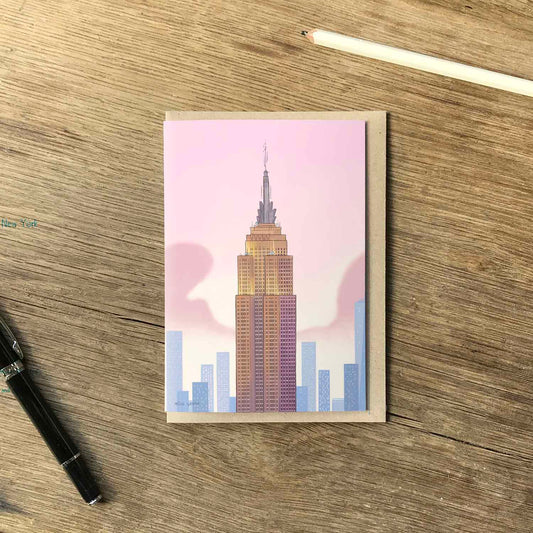 New York's Empire State Building beautifully illustrated on a greeting card by mike green illustration.
