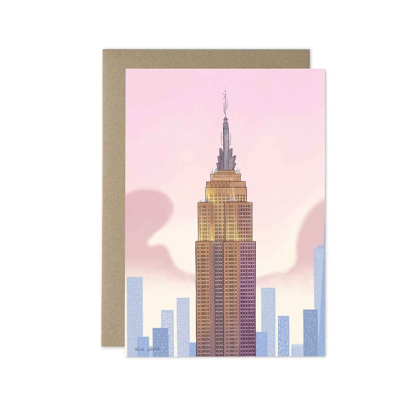 New York's Empire State Building beautifully illustrated on a greeting card by mike green illustration.