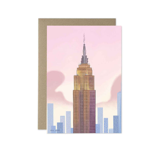 New Yorks Empire State Building beautifully illustrated on a greeting card by mike green illustration.