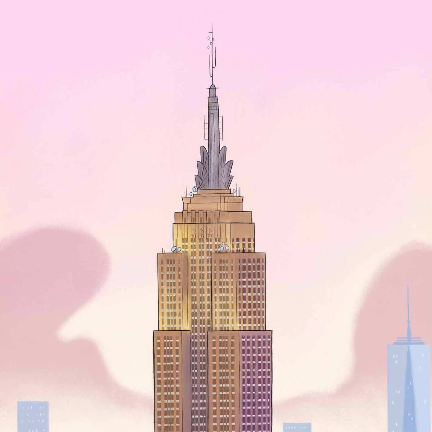 Detail of an illustration of the Empire State Building in New York