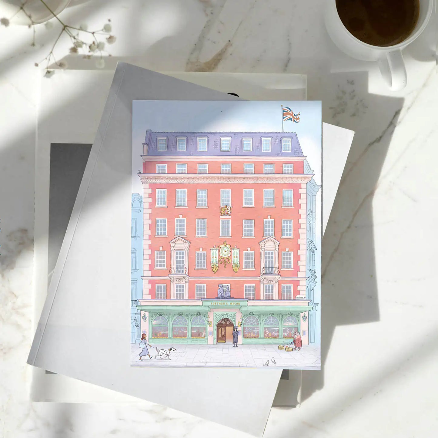 London's Fortnum & Mason store building beautifully illustrated on a greeting card by mike green illustration
