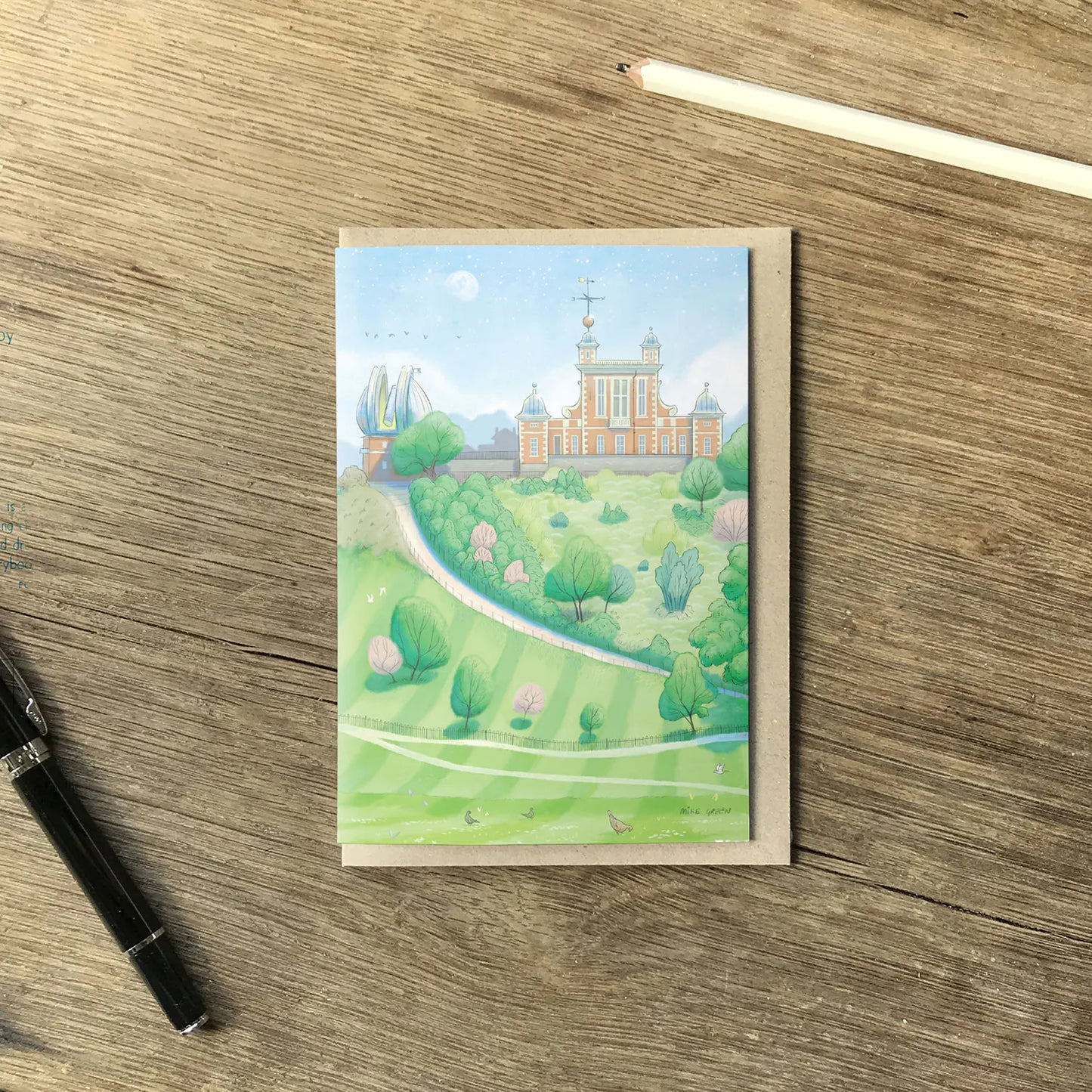 Greetings card with a painting of the Royal Observatory Greenwich Park in London by Mike Green Illustration