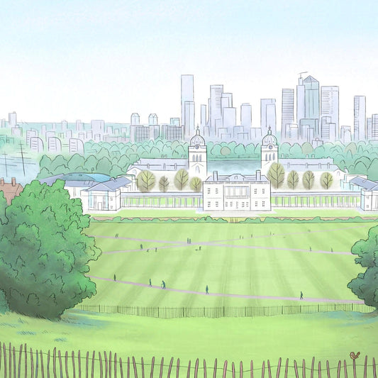 Detail of painting of the view from Greenwich Park by Mike Green Illustration