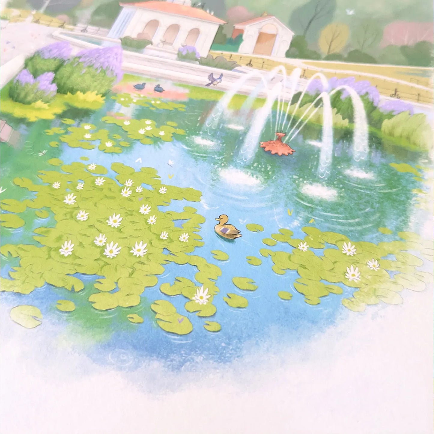 Photo of a print of a painting of Hyde Park's Italian Garden by Mike Green Illustration