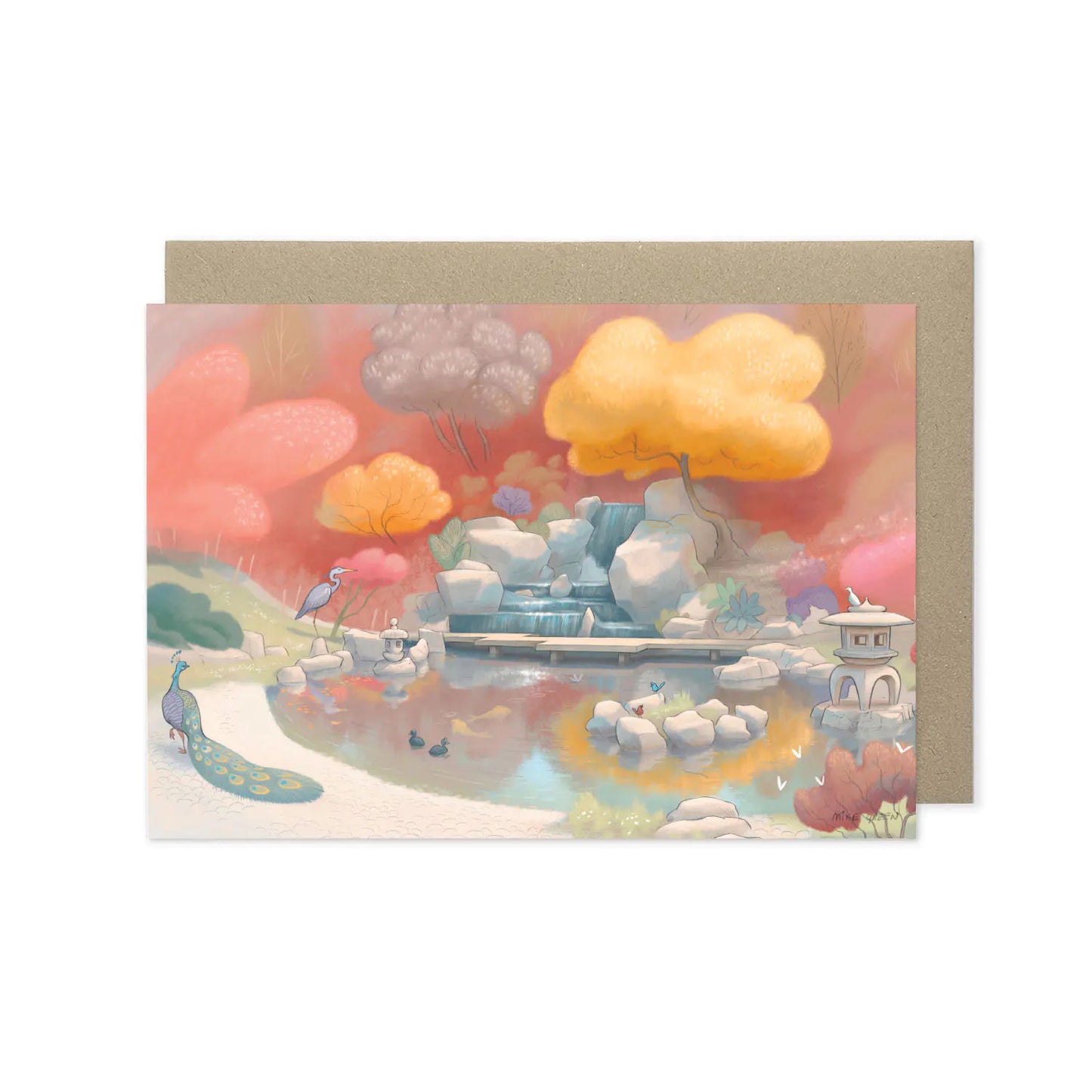 Greetings card with a painting of the Japanese Kyoto Garden in Holland Park in Kensington London
