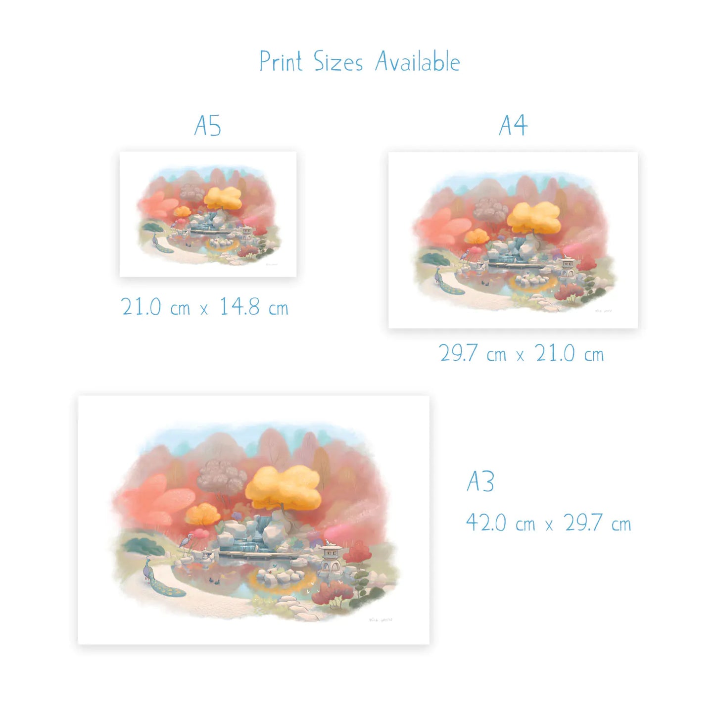 Print sizes for a painting of the Japanese Garden in west London's Holland Park in the borough of Kensington