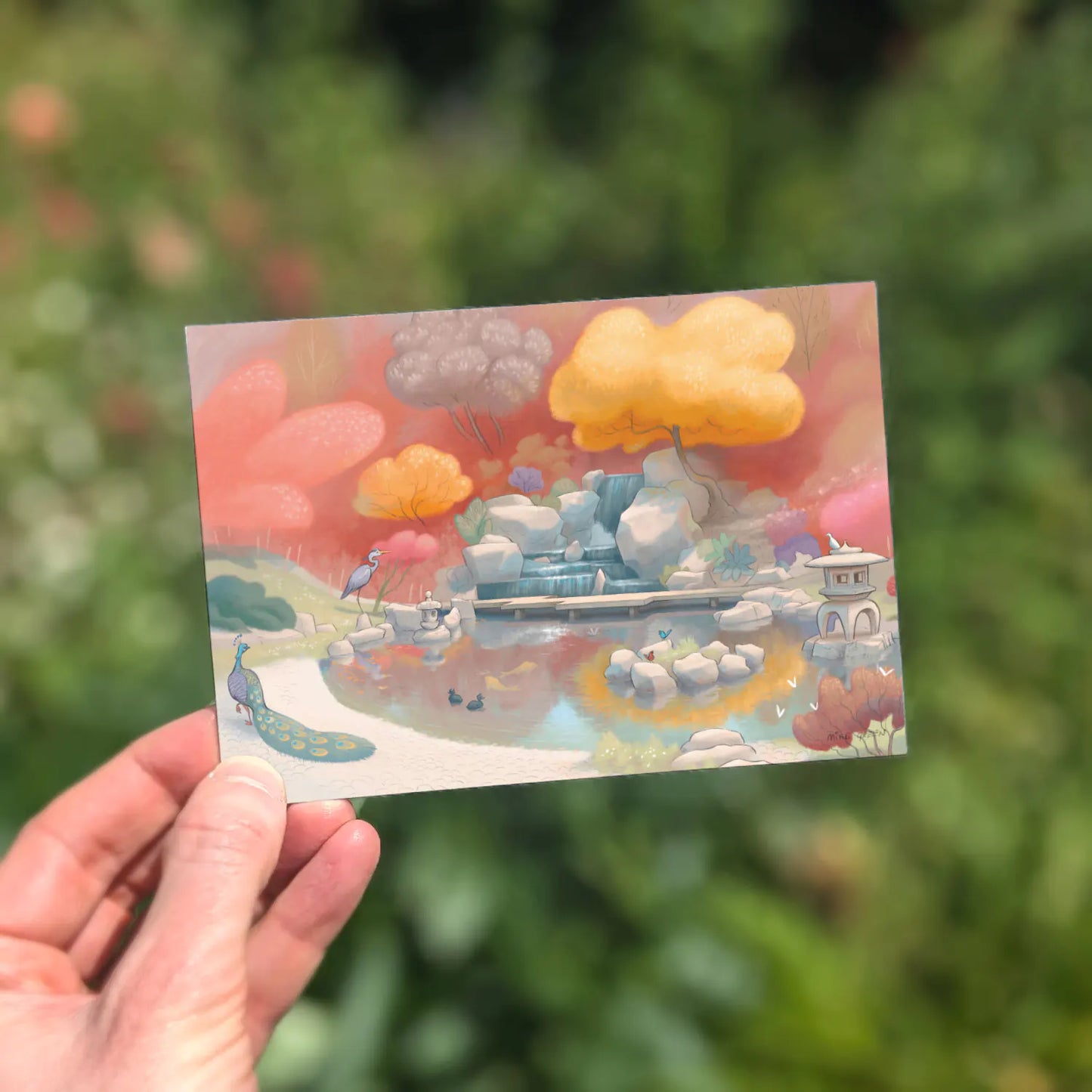 Greetings card with Japanese garden painting from Kensington in west London