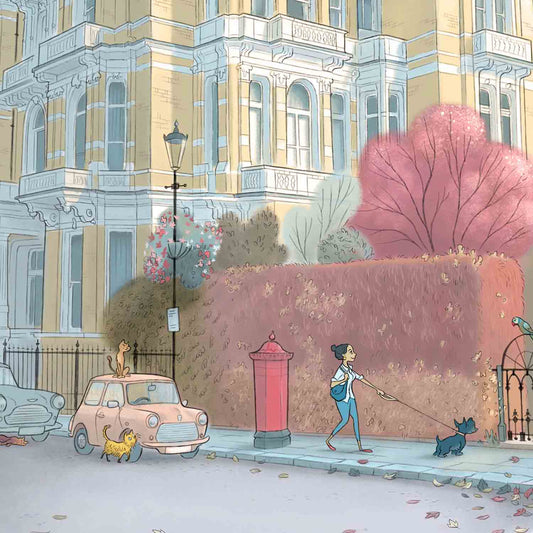 Detail of a painting of London Kensington's Cornwall House by Mike Green Illustration