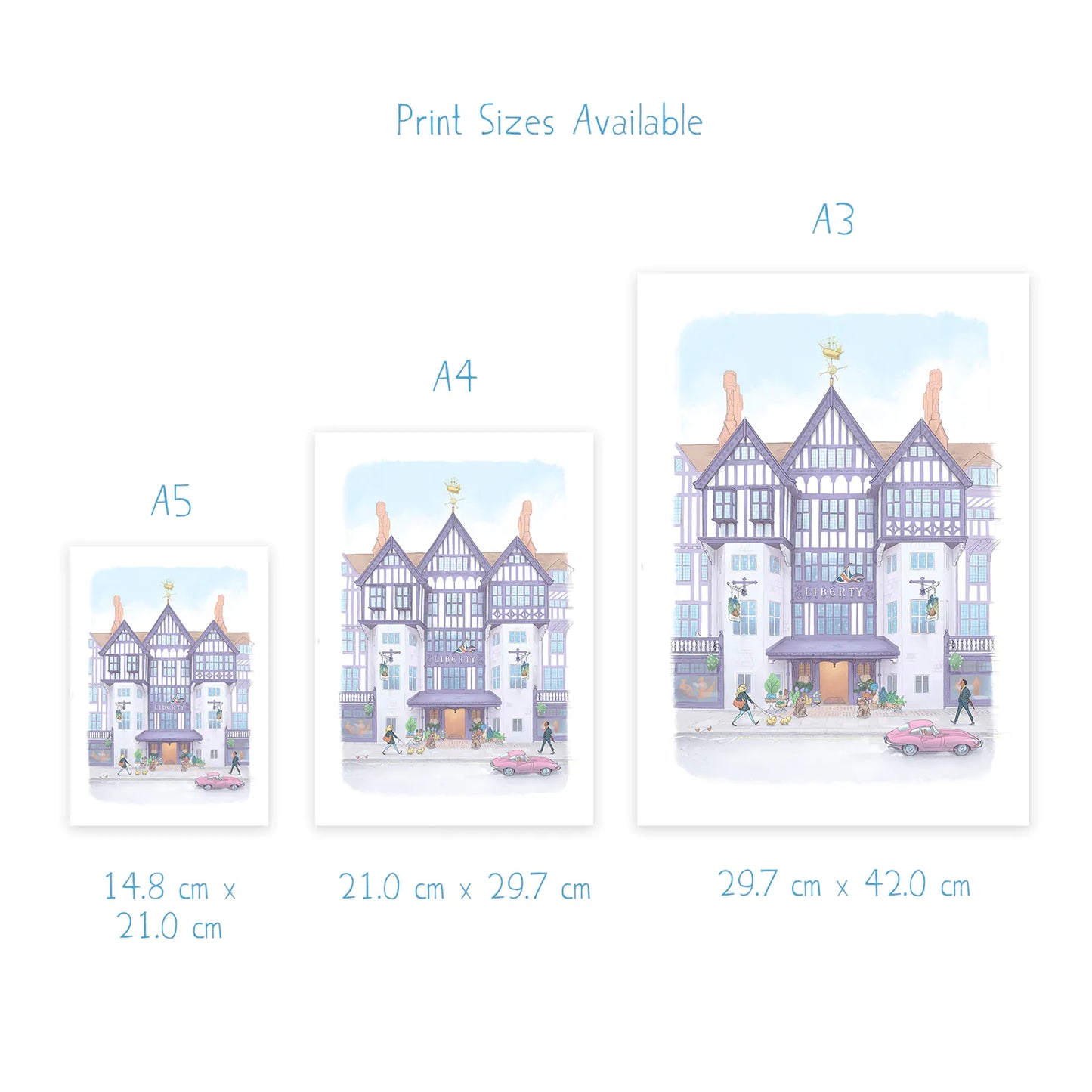 Liberty Store London illustration print dimensions by Mike Green Illustration