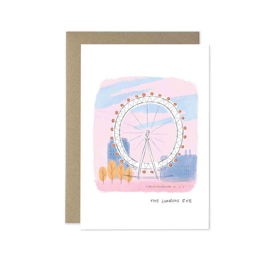 The London Eye beautifully illustrated on a greeting card by mike green illustration.
