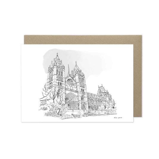 London's Natural History Museum beautifully sketched on a greeting card by mike green illustration.