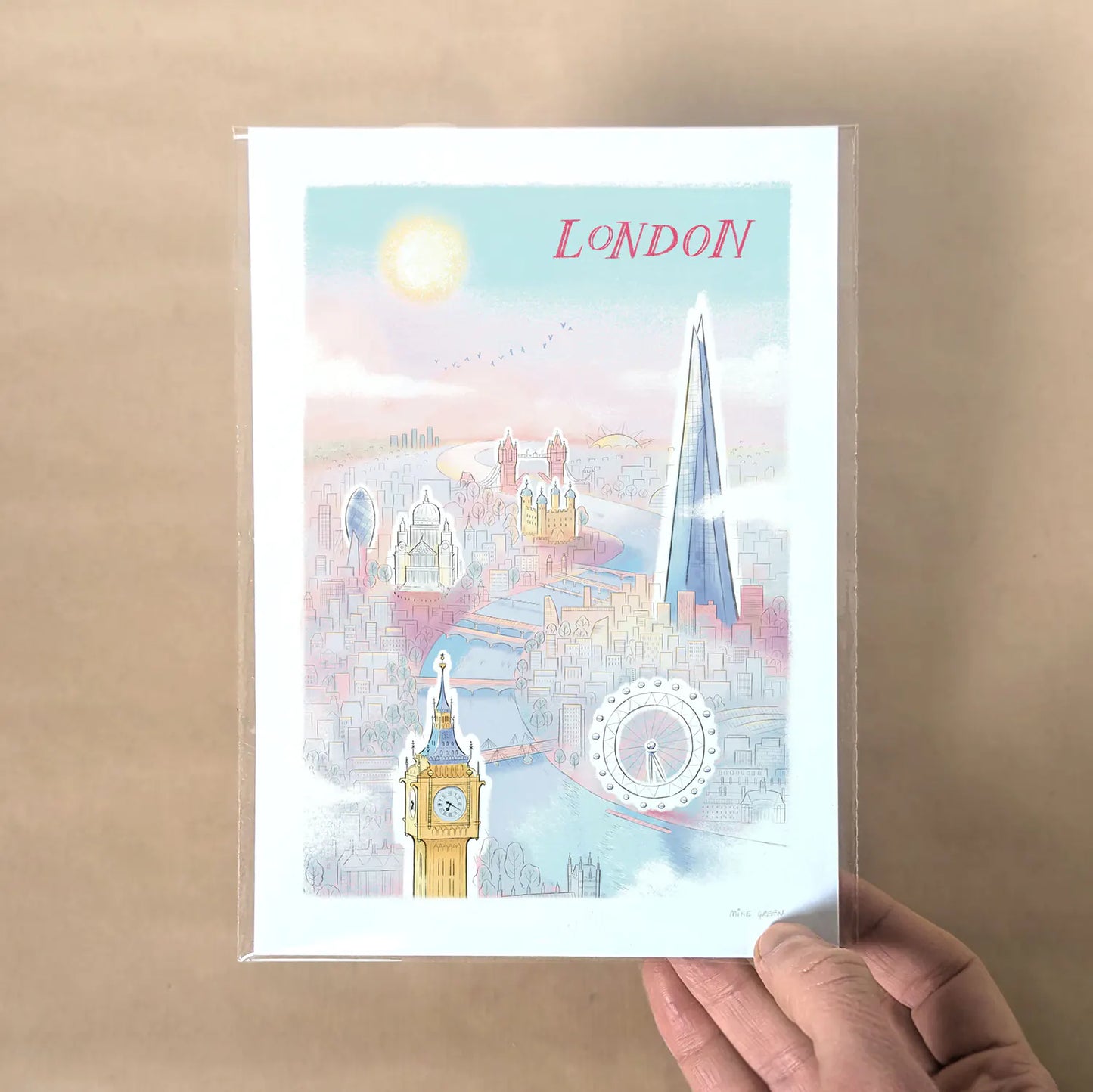 A5 size art print of London Skyline poster by Mike Green Illustration