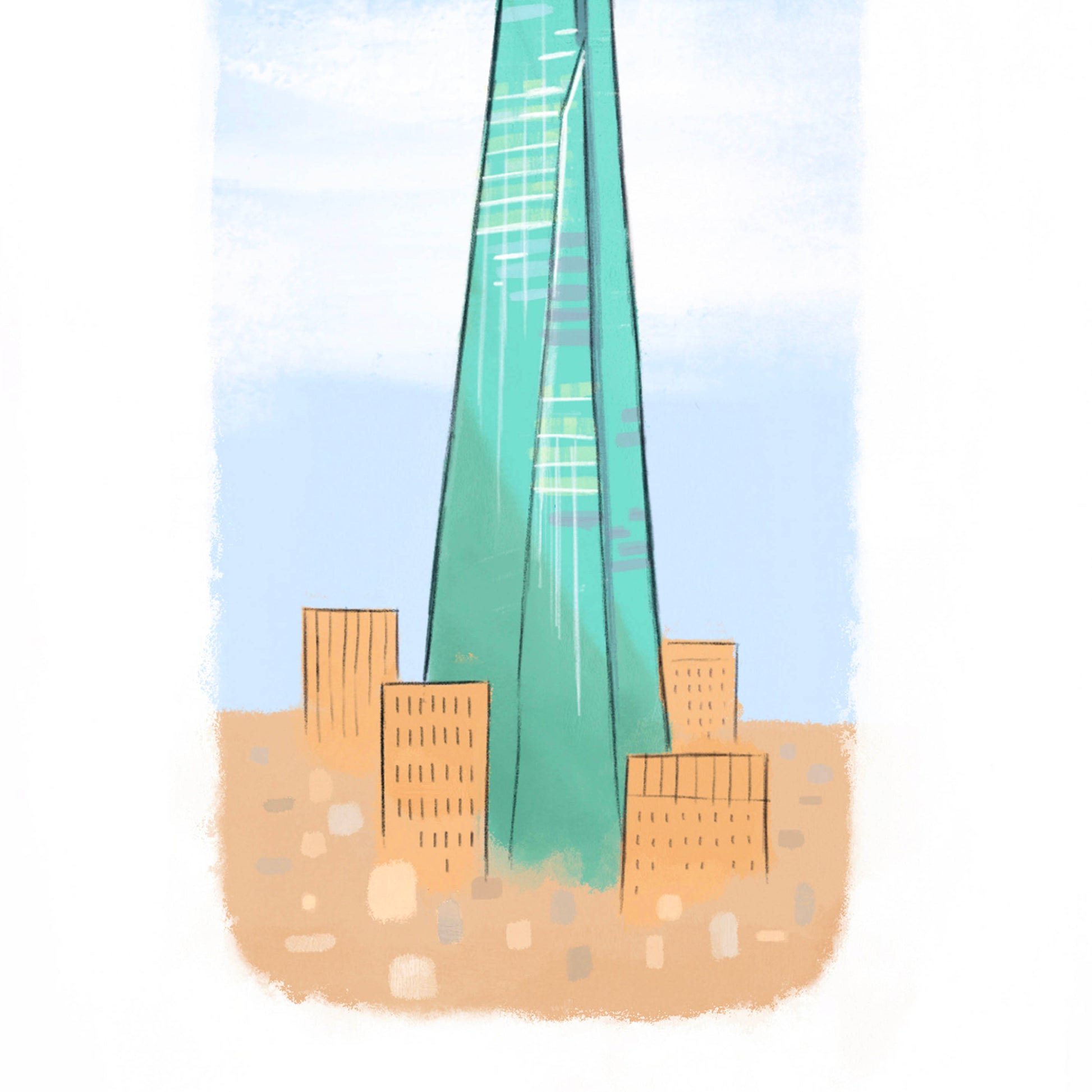 A print of London's The Shard colourfully illustrated by Mike Green.