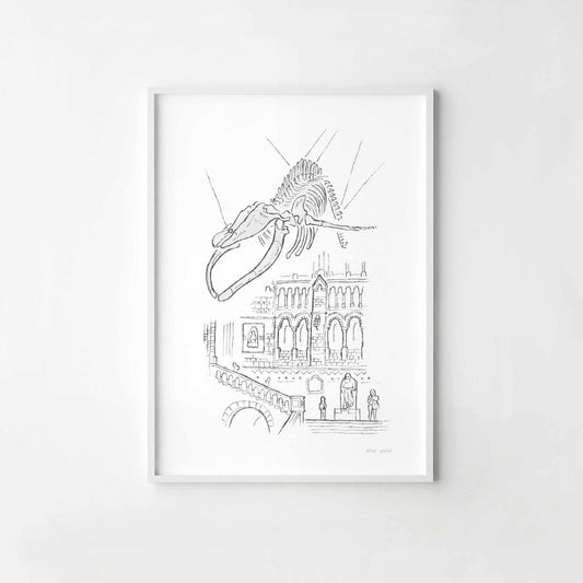 A print of Hope at the Natural History Museum London beautifully sketched by Mike Green.