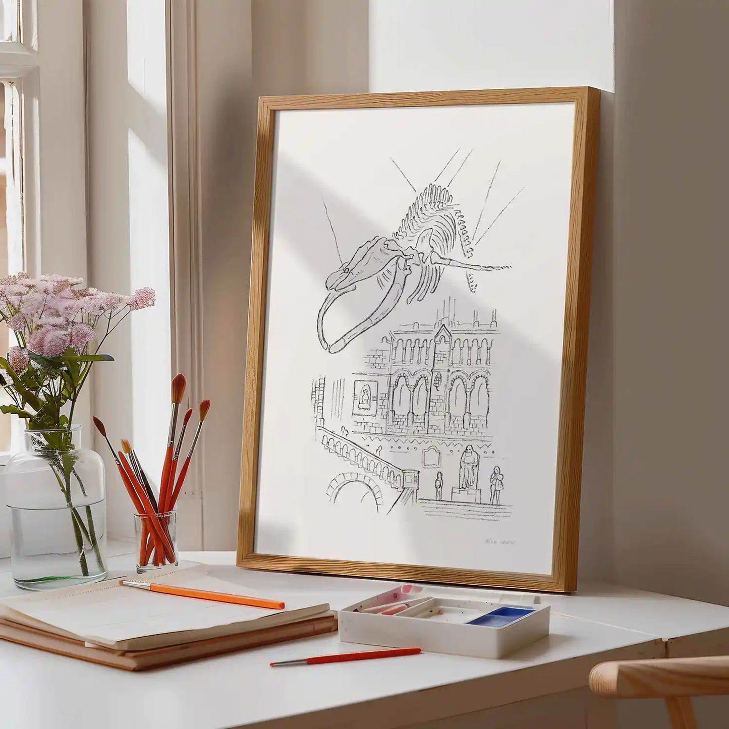 A framed print of Hope at the Natural History Museum London beautifully sketched by Mike Green.
