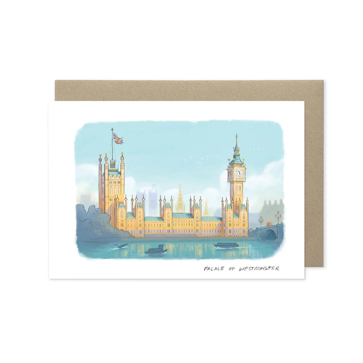 Greetings card with illustration of London's Palace of Westminster including Big Ben