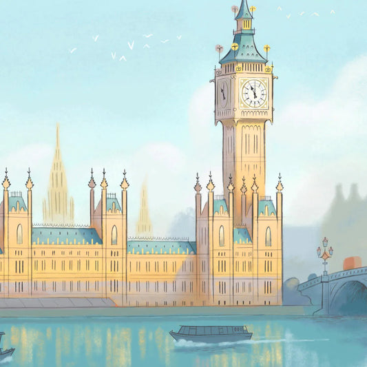 Detail of a Art print of the Palace of Westminster in London next to the river
Thames