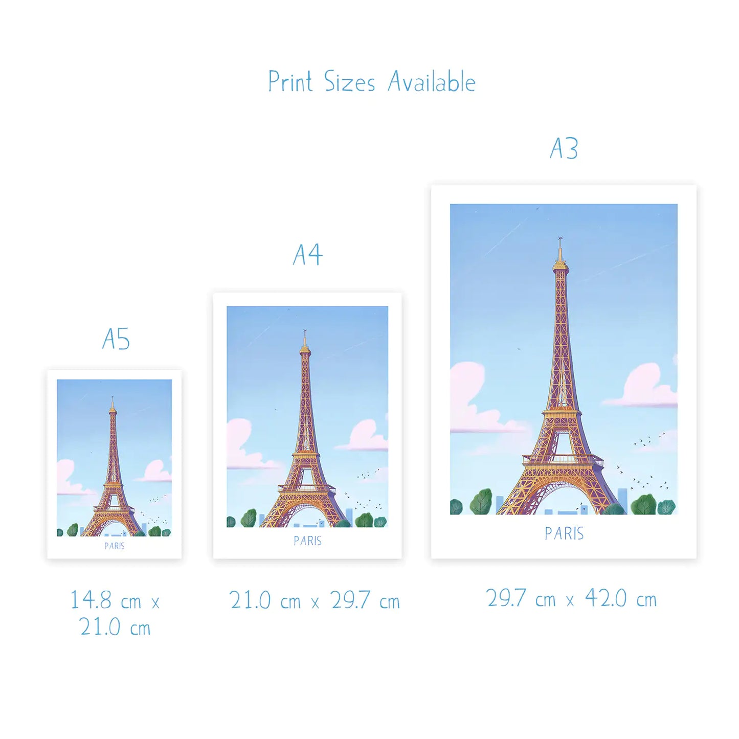 Dimensions for a print of an illustration of a the Eifel tower in Paris