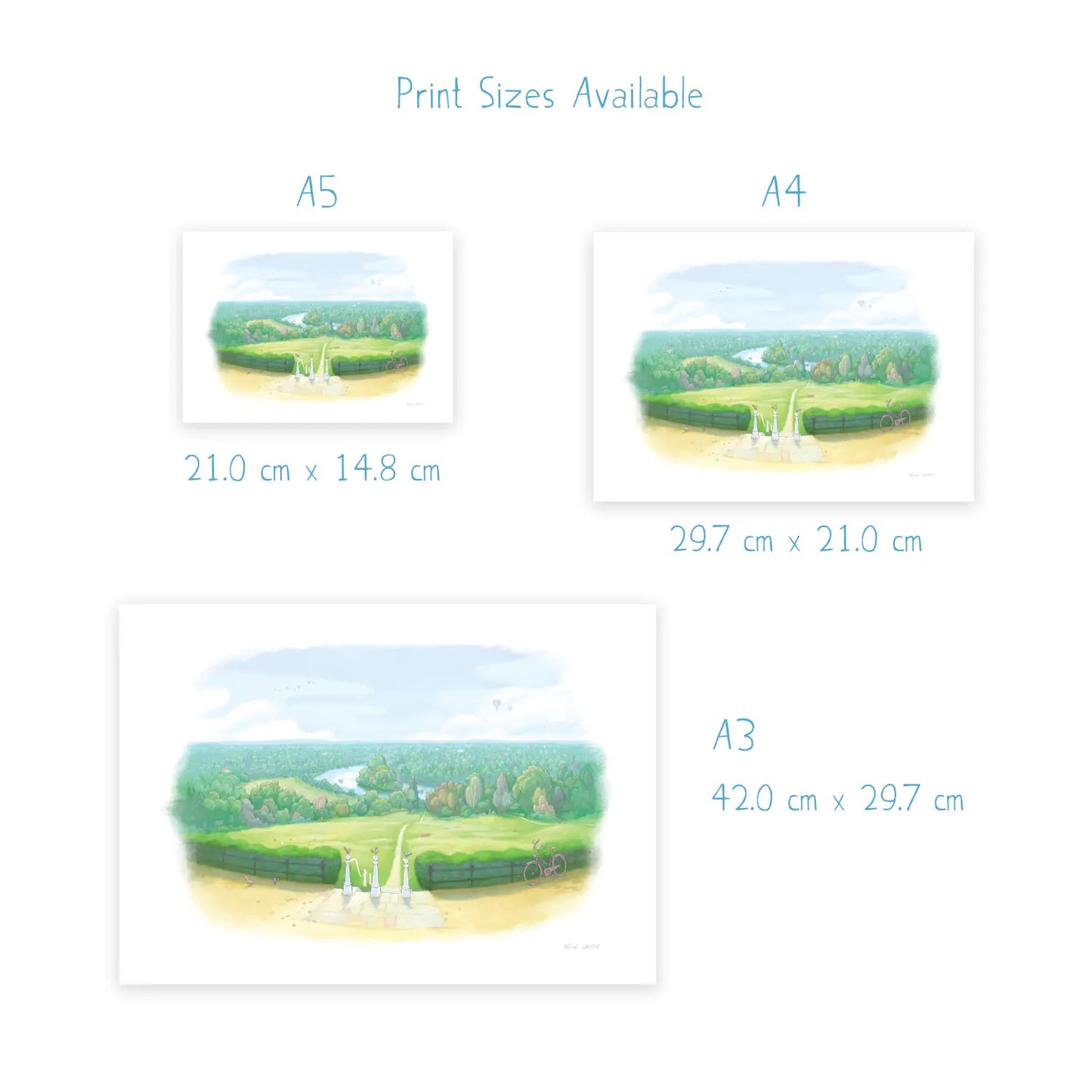 Wall art print sizes for a painting of the view from Richmond Hill in west London