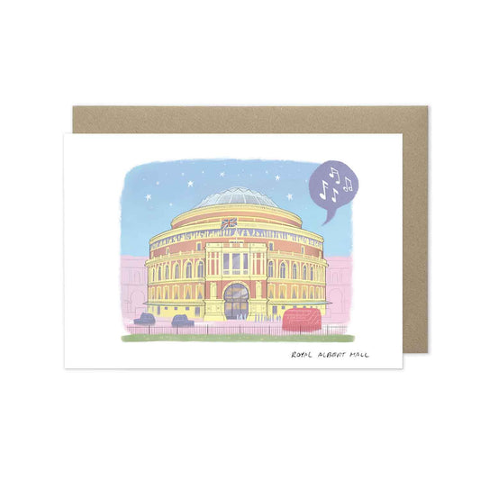 London's Royal Albert Hall beautifully illustrated on a greeting card by mike green illustration.