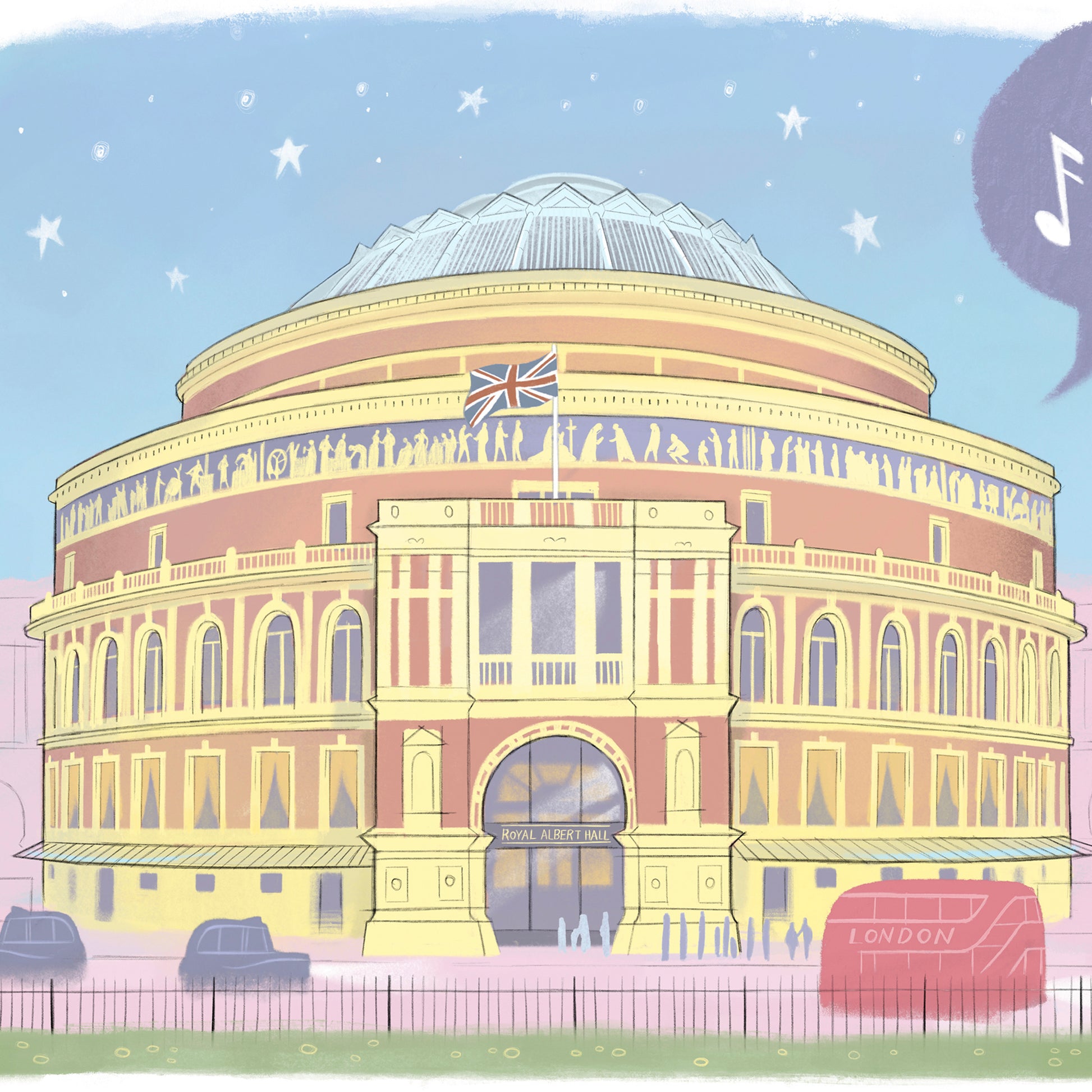 A close up London's Royal Albert Hall illustration by mike green illustration.