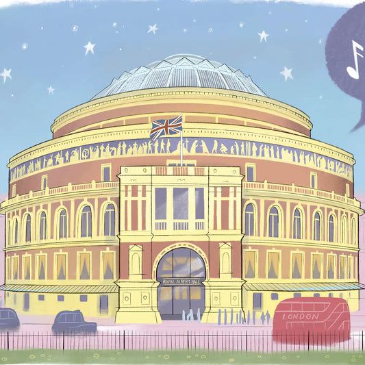 Detail from a print of London's Royal Albert Hall illustrated by Mike Green.