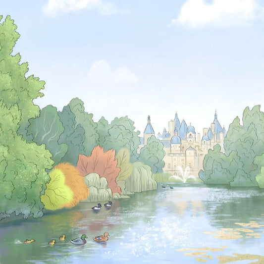 Detail from a painting of London's St James's Park lake by Mike Green Illustration