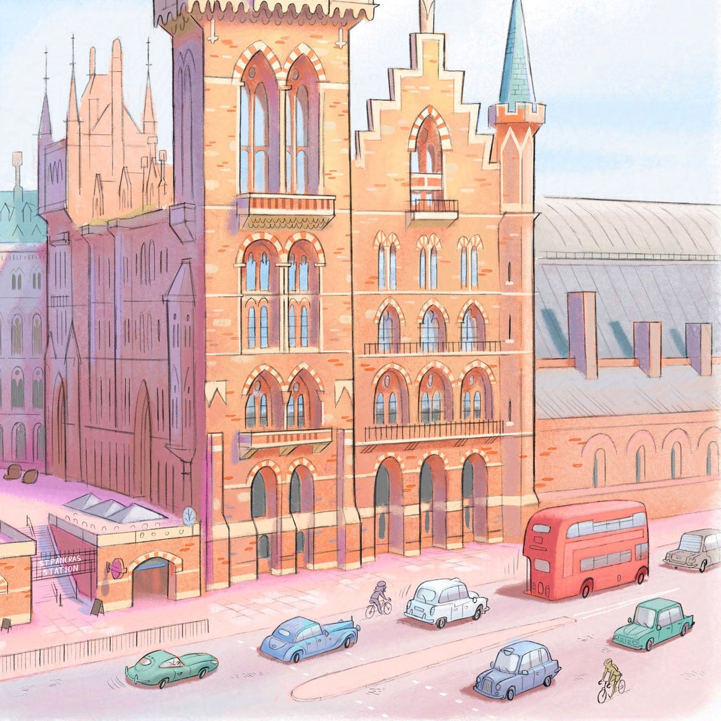 Detail from a painting of London's Saint Pancras International Railway Station by Mike Green Illustration