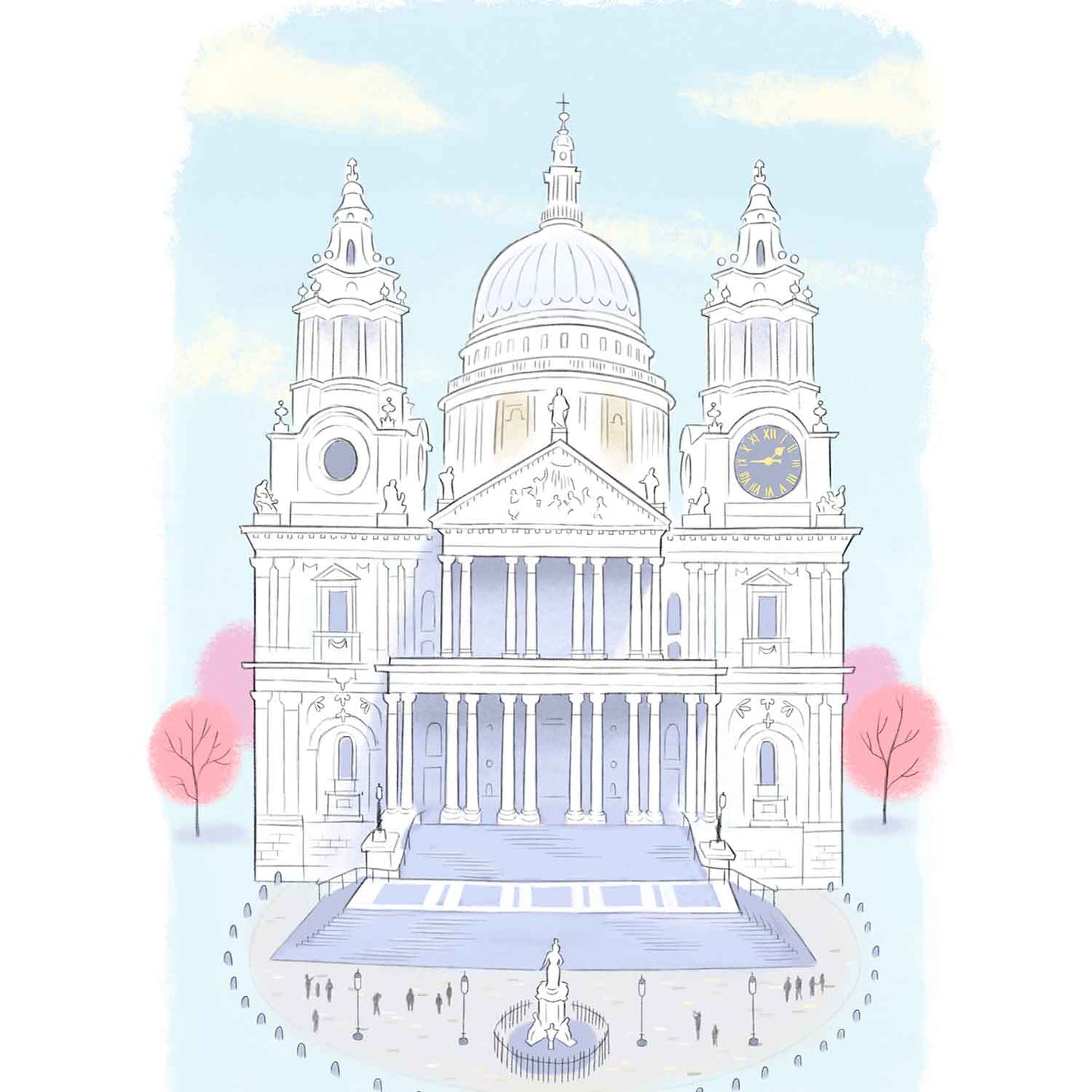A close up London's St Pauls Cathedral illustration by mike green illustration.