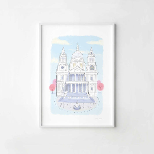 A print of London's St Pauls Cathedral illustration beautifully illustrated by Mike Green.